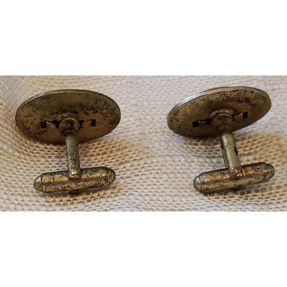Vintage Unsigned Fly-Fishing Gold Tone Metal Tie Bar and Cufflinks Original Box